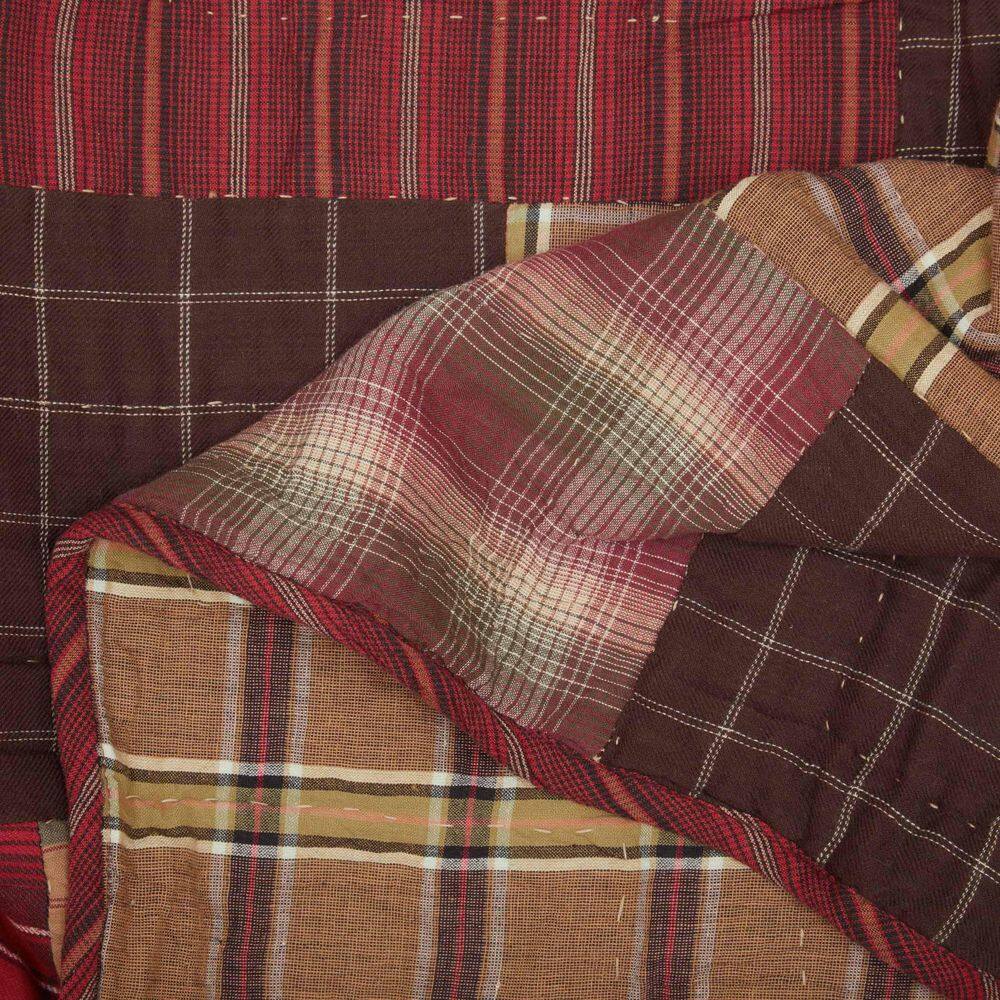 VHC Brands Wyatt Crimson Khaki Espresso Rustic Quilted Cotton 60 in. x 50 in. Throw