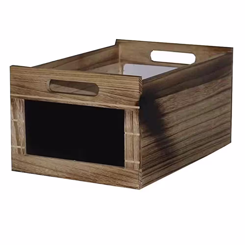 Benjara Brown Chalkboard Inserted Wooden Storage Box with Cutout Handles (Set of 4)