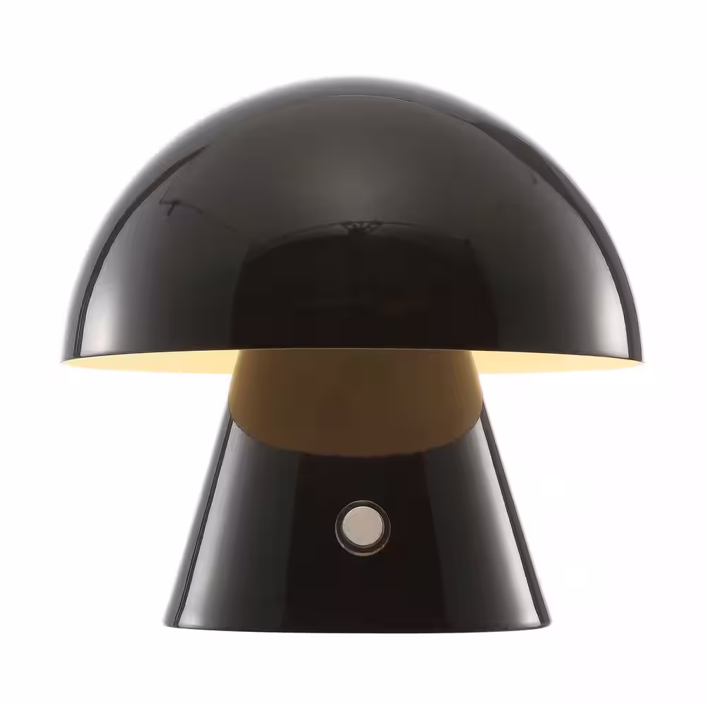 JONATHAN Y Porcini 7 in. Contemporary Bohemian Rechargeable/Cordless Iron Integrated LED Mushroom Table Lamp, Black