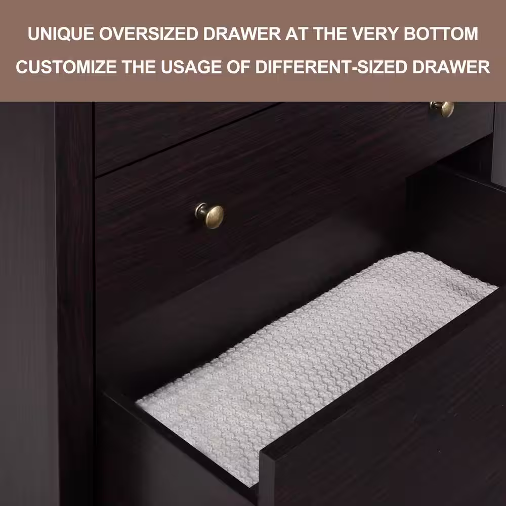 VEIKOUS 5-Drawer Espresso Chest of Drawers Dresser with Large Drawer 39.5 in. H x 15.6 in. W x 29.9 in. D