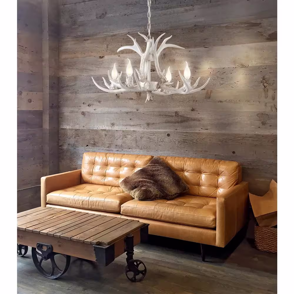 JONATHAN Y Eldora 26 in. Adjustable Resin Antler 4-Light White LED Chandelier